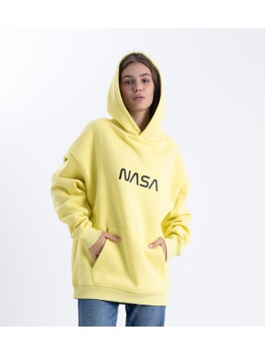 Pull The Hood Unisex Oversize Nasa Baskı Kapşonlu Sweatshirt