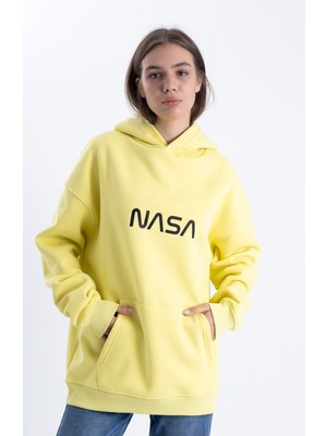 Pull The Hood Unisex Oversize Nasa Baskı Kapşonlu Sweatshirt