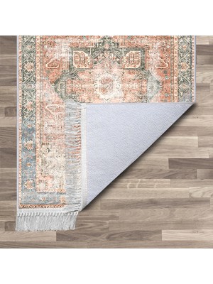 Artizon  Tekstil Artızon Halı ART-229 Beyaz Taban Dekoratif Kilim Ince Yıkanabilir Süngerli Dot Taban Salon Halısı