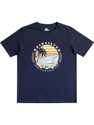 Quiksilver Qssurfclub B Erkek Çocuk Mavi Tişört 10 Yaş Pamuklu Jarse Kumaş Standart Kalıp
