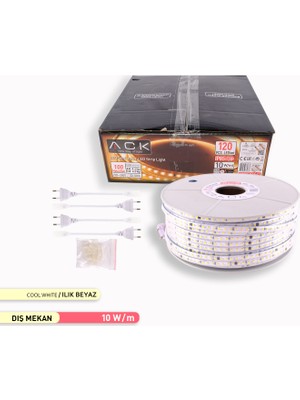 Ack 120 LED Li Şerit LED 4000K Ilık Beyaz 220V 10W 100M