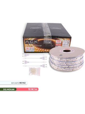 Ack 120 LED Li Şerit LED 6500K Ilık Beyaz 220V 10W 100M