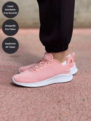 Peak Running EW02428H Kadın Pembe Beyaz Kaymaz Taban Ortopedik Nefes Alabilen Garantili Rahat Hafif Günlük Sneaker Yürüyüş Koşu Spor Ayakkabısı