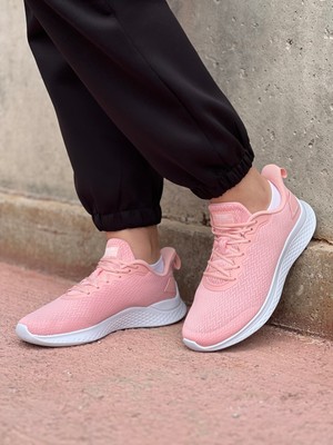 Peak Running EW02428H Kadın Pembe Beyaz Kaymaz Taban Ortopedik Nefes Alabilen Garantili Rahat Hafif Günlük Sneaker Yürüyüş Koşu Spor Ayakkabısı