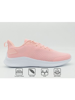 Peak Running EW02428H Kadın Pembe Beyaz Kaymaz Taban Ortopedik Nefes Alabilen Garantili Rahat Hafif Günlük Sneaker Yürüyüş Koşu Spor Ayakkabısı