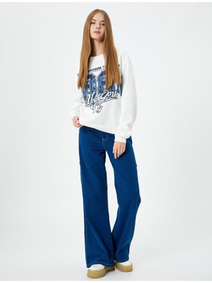 Koton Kolej Oversize Sweatshirt Şardonlu Baskılı