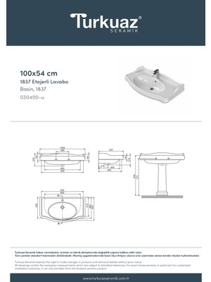 Turkuaz Seramik 1837 100 cm Etajerli Lavabo