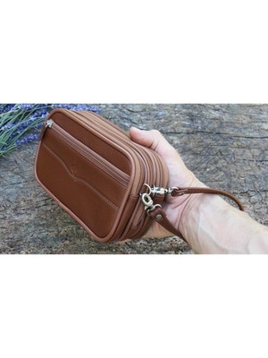 Erkek Kemer ve Bilek Askılı Deri Çanta Dört Gözlü Deri El Çantası %100 Hakiki Dana Derisi