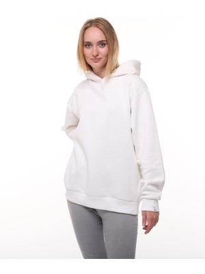 Beyaz Oversize Şardonlu Sweatshirt