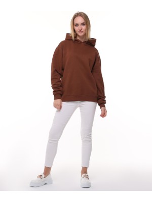 Kahverengi Oversize Şardonlu Sweatshirt