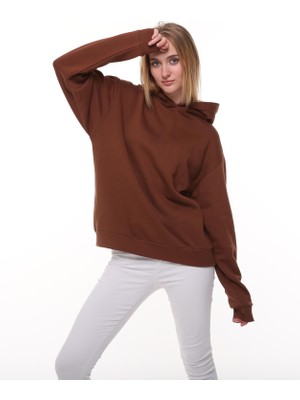 Kahverengi Oversize Şardonlu Sweatshirt