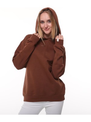 Kahverengi Oversize Şardonlu Sweatshirt