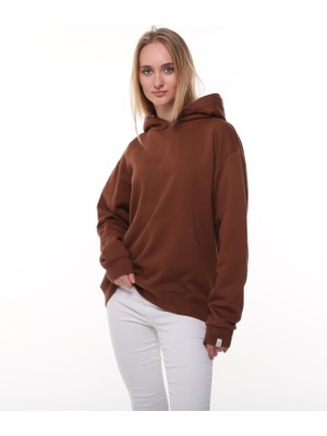 Kahverengi Oversize Şardonlu Sweatshirt