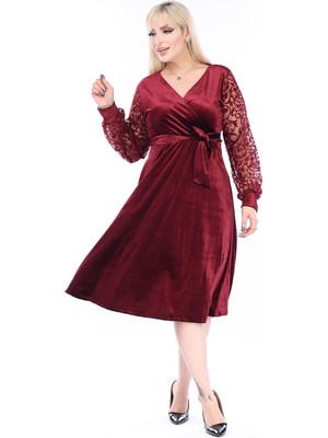 Modayız Büyük Beden Kruvaze Yaka Kadife Elbise 15C-2460