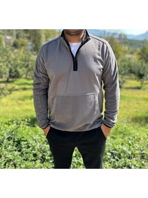 Challis Tasarım Erkek Dik Yaka Yarım Fermuarlı Sweatshirt