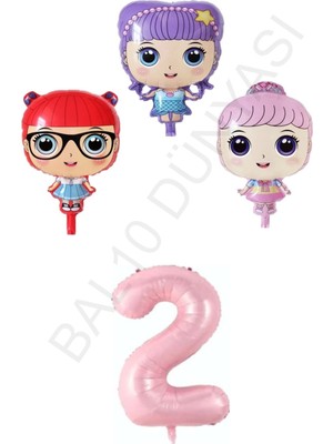 Bal10 Dünyası 3 Karakter Kız Bebek ve Pembe Rakam Folyo Balon Seti Yaş 2