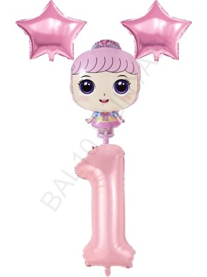 Bal10 Dünyası Pembe Renk Kız Bebek Rakam ve Yıldız Folyo Balon Seti Yaş 1
