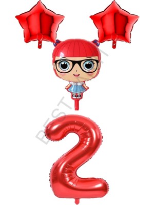 Best Parti Kırmızı Renk Kız Bebek Rakam ve Yıldız Folyo Balon Seti Yaş 2