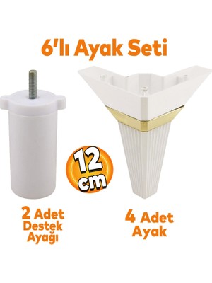 Badem10 Alcazar Köşe 6'lı Set Mobilya Tv Ünitesi Çekyat Koltuk Kanepe Destek Ayağı 12 cm Beyaz M8 Civatalı