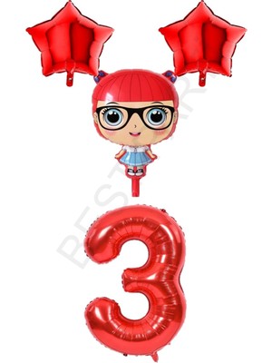 Best Parti Kırmızı Renk Kız Bebek Rakam ve Yıldız Folyo Balon Seti Yaş 3