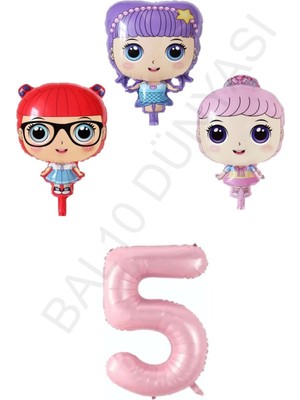 Bal10 Dünyası 3 Karakter Kız Bebek ve Pembe Rakam Folyo Balon Seti Yaş 5
