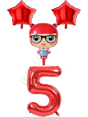 Bal10 Dünyası Kırmızı Renk Kız Bebek Rakam ve Yıldız Folyo Balon Seti Yaş 5