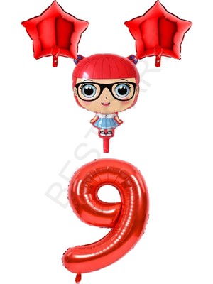 Best Parti Kırmızı Renk Kız Bebek Rakam ve Yıldız Folyo Balon Seti Yaş 9