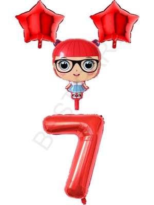 Best Parti Kırmızı Renk Kız Bebek Rakam ve Yıldız Folyo Balon Seti Yaş 7