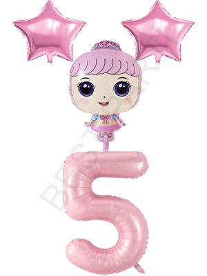 Best Parti Pembe Renk Kız Bebek Rakam ve Yıldız Folyo Balon Seti Yaş 5