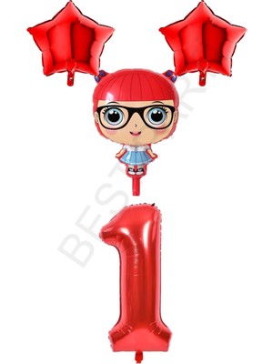 Best Parti Kırmızı Renk Kız Bebek Rakam ve Yıldız Folyo Balon Seti Yaş 1