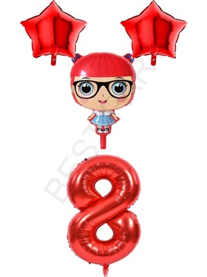 Best Parti Kırmızı Renk Kız Bebek Rakam ve Yıldız Folyo Balon Seti Yaş 8