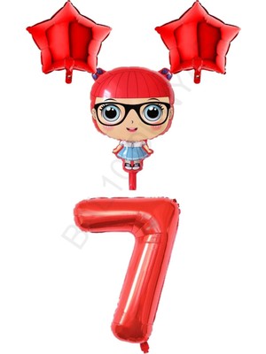 Bal10 Dünyası Kırmızı Renk Kız Bebek Rakam ve Yıldız Folyo Balon Seti Yaş 7