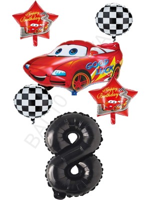 Bal10 Dünyası Yarış Temalı Arabalı Yıldızlı Folyo Balon Seti Yaş 8