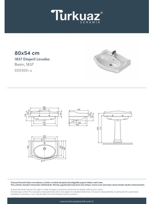 Turkuaz Seramik 1837 80 cm Etajerli Lavabo