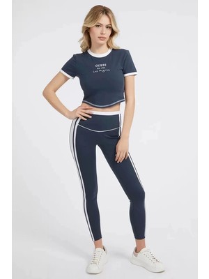 Guess Signature Crop  Kadın  Lacivert T-Shirt