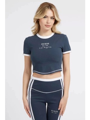 Guess Signature Crop  Kadın  Lacivert T-Shirt