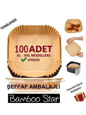 Bamboo Star Airfryer Pişirme Kağıdı Xl-Xxl Büyük Boy 100 Adet Hava Fritöz Parşömen Kağıdı Fırın Kağıdı Tek Kullanımlık Hava Fritöz Kağıt Fırın Sıcak Hava Fritöz Pişirme Kızartma Tavası Için Uygun 20CM