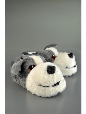 Konfor Sempatik Köpek Figürlü Gri Renkli Panduf Kadın ve Erkek İçin Yumuşak Materyal