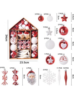 Yiqln Christmas 70 Ev Yılbaşı Ağacı Süsü Seti-Kırmızı Beyaz Set (Yurt Dışından)