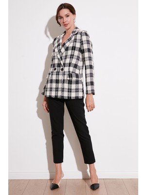 Lela Regular Fit Kruvaze Yaka Tüvit Blazer Ceket Kadın Ceket 611CE0310