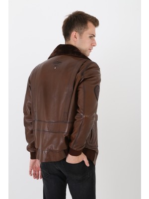 Nyc Giyim Deri Pilot Mont Erkek Slim Fit Uzun Kol Kısa Model Düz Desenli