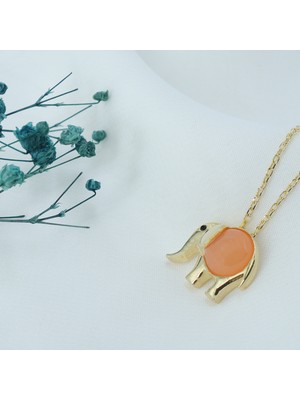 Neva Jewelry 925 Ayar Fantastik Turuncu Taşlı Fil Modelli Gümüş Kolye