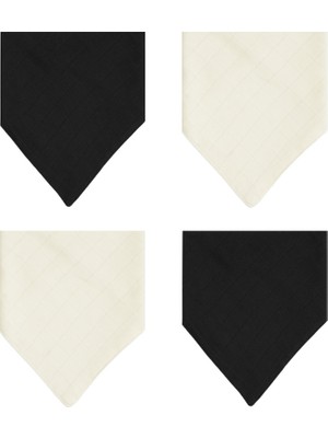 3Baby 4 Adet Pamuklu Çift Katlı Iki Çıtçıtlı Müslin Bebek Fular & Salya Önlük Siyah Krem