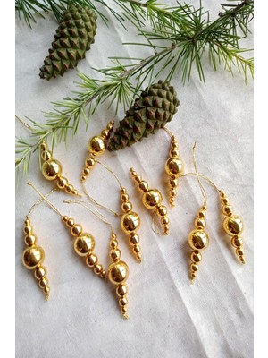 Emtory Home 10 Adet Parlayan Gold Boncuklu Yılbaşı Ağaç Süsü  - Mini Süs