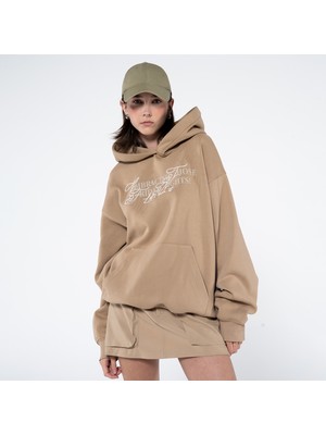 Friday Offset Noche Kadın Nut Kanguru Cepli Kapüşonlu Oversize Sweatshirt Hoodie