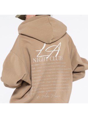 Friday Offset Noche Kadın Nut Kanguru Cepli Kapüşonlu Oversize Sweatshirt Hoodie