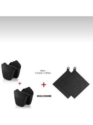 Holly Home 2'li Set ; Nihale Tutacak -2 Adet Silikon Nihale 2 Adet Fırın Tutacağı , Tencere Çaydanlık Altı Hh