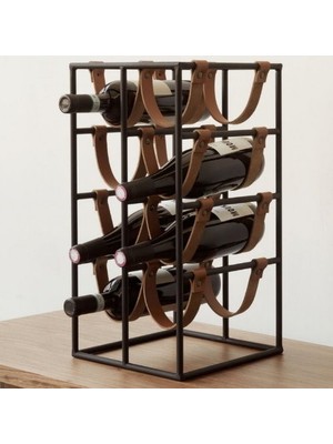 Trend Muud Dekoratif Wine Rack Drink 8 Li Stand Metal Şaraplık Içecek Standı Deri Bantlı Şaraplık