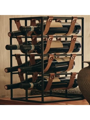 Trend Muud Dekoratif Wine Rack Drink 8 Li Stand Metal Şaraplık Içecek Standı Deri Bantlı Şaraplık