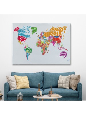 Teknoo Renkli Ülke Isimli Dünya Haritası Kanvas Tablo 1011